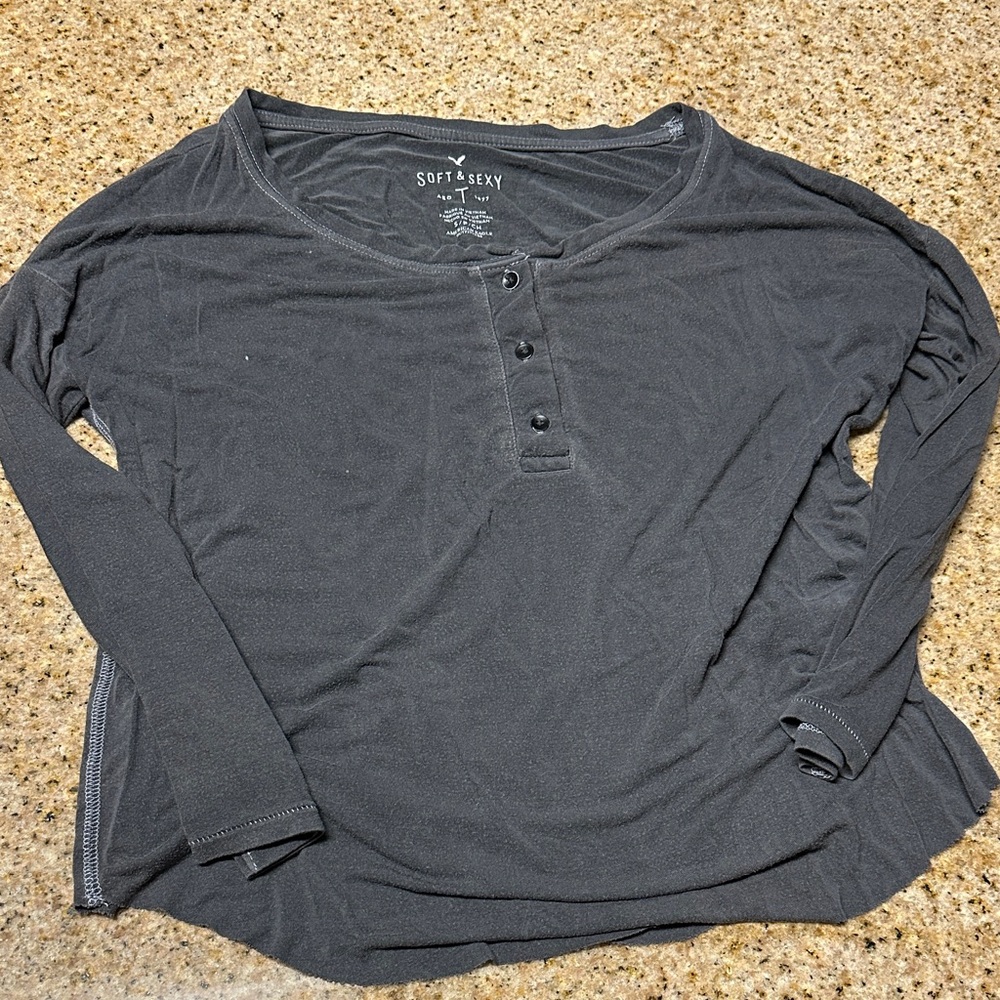 American Eagle Outfitters Soft & Sexy Gray Henley Top